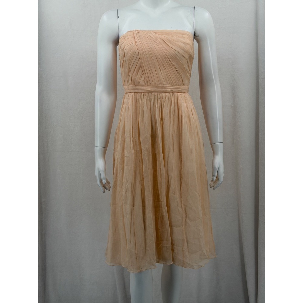 J Crew Dress Womens 6 Peach Silk Mindy Strapless Pleated Chiffon Bridesmaid